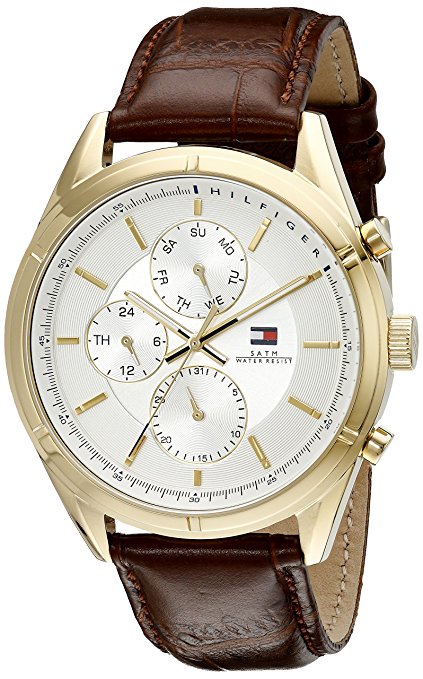 Tommy Hilfiger Men's 1791127 Sport Lux Gold-Tone Watch with Brown Band