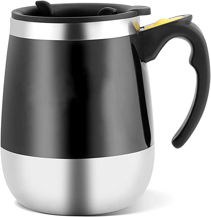 Self Stirring Mug Coffee Cup Electric Stainless Steel Self Mixing Cup Auto Magnetic Stirring Coffee Mug for Coffee Tea Hot Chocolate Milk Mug for Office Kitchen Travel Home (Black)