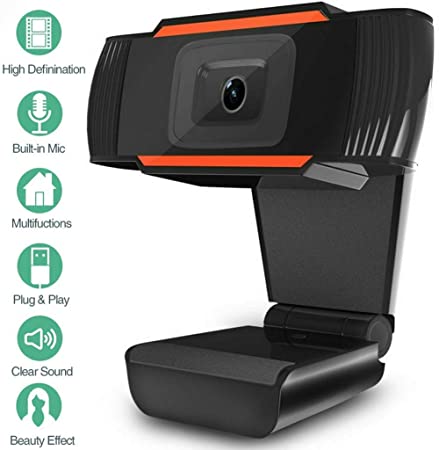 HD 1080P Webcam with Auto Focus, Webcam with Noise Reduction Microphone, USB Camera, Fold-and-Go Design, USB Computer Webcam Laptop Camera - Black