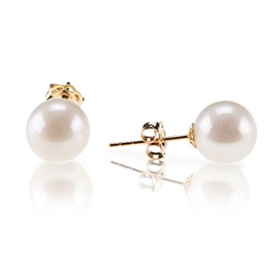 PAVOI 18K Gold Plated Sterling Silver Round Stud White Simulated Shell Pearl Earrings