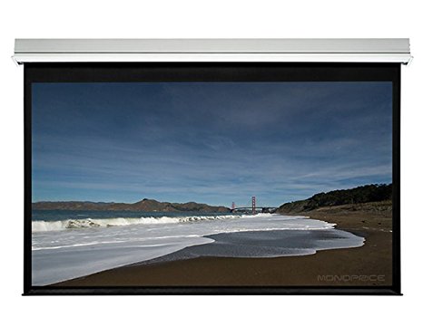 Monoprice Ceiling Recessed Motorized Projection Screen (Somfy Motor) w/ IR Remote - Matte White Fabric (106 inch, 16:9)