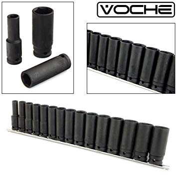 Voche® 15 Piece 1/2" Drive Deep Impact Socket Set with Metal Storage Rail