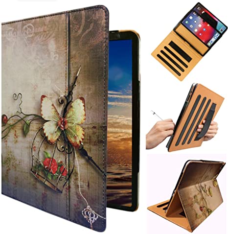 ipad 9.7 pro A1673 case, iPad Pro A1674 Cover, ipad Handle Hand Strap Stand Folio Case Case with Sleep/Wake Function for 2016 Released 9.7 Inch iPad Pro (Butterfly Flower)