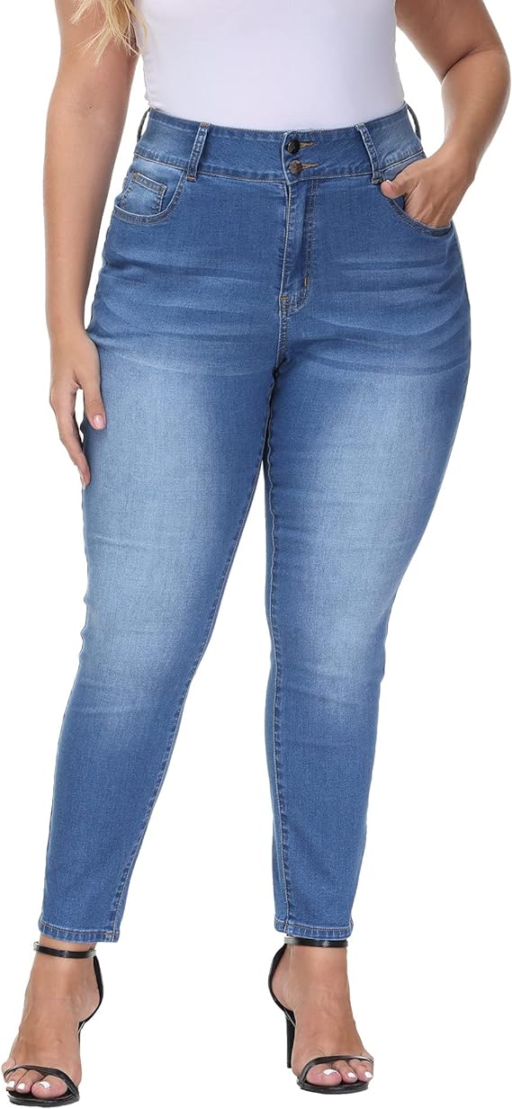 Gboomo Womens Plus Size Skinny Jeans Stretchy High Waisted Ankle Jean