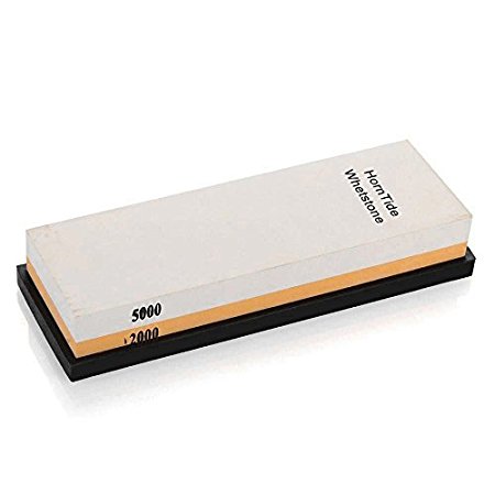 HornTide 2000/5000 Grit Combination Whetstone Two-Sided Knife Sharpener 7-Inch Sharpening Stone Plastic Stand Included