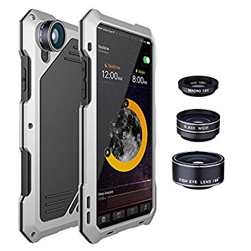 Ocamo Phone Case Waterproof Shockproof Metal Case Back Cover with 3 Camera Lens for iPhone X Silver