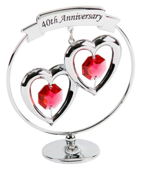 40th Anniversary Silver Plated Keepsake Gift with Red Swarvoski Crystal Elements By Haysom Interiors