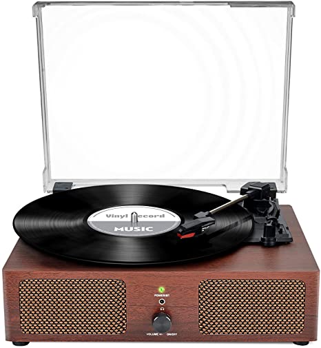 Vinyl Record Player Turntable with Speakers Wireless 3-Speed Vintage USB Phonograph LP Player