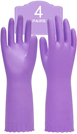 Pacific PPE 4Pairs Household Glove Reusable Cleaning Dishwashing Gloves-Latex Free Waterproof PVC Gloves for Kitchen,Gardening Gloves Flocked with Cotton Liner(Purple,L)