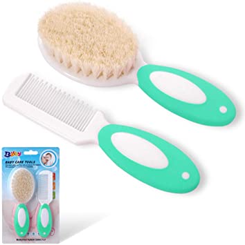 Baby Hair Brush for Newborns & Toddlers | Natural Soft Goat Bristles | Ideal for Cradle Cap | Perfect Baby Registry Gift (Green)