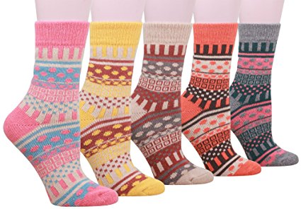 Buttons & Pleats Womens Knit Warm Wool Socks 5 Pairs