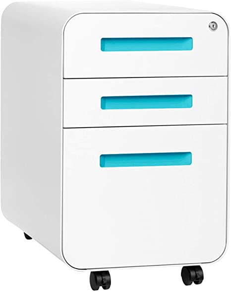 Stockpile 3-Drawer Mobile File Cabinet, Commercial-Grade, Pre-Assembled (White/Aqua)