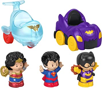 Fisher-Price Little People DC Super Friends Crime Fighting Gift Set, Wonder Woman Superman and Batgirl Toy Vehicle and Figure Gift Set for Toddlers and Preschool Kids Ages 1 to 5 Years