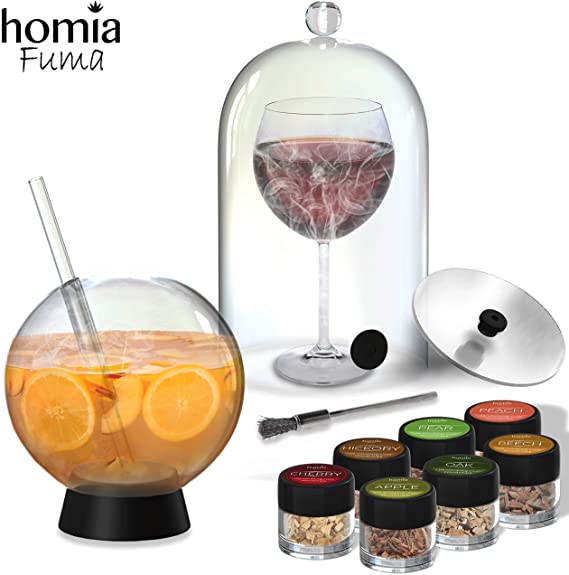 Smoking Gun Accessory Set, 11 PCS, Food Smoke Infuser Accessories - Disk Lid and Cocktail Ball Glass with Straw for Drink Smoker, Dome for Cold Smoke, Smoking Cloche for Drinks, 7 Flavors Wood Chips