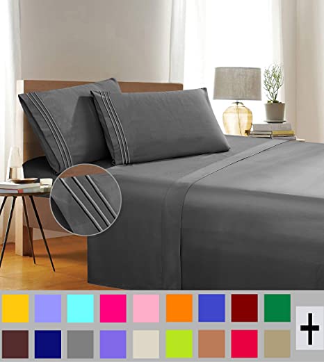 Elegant Comfort 1500 Thread Count Wrinkle & Fade Resistant Egyptian Quality 4-Piece Bed Sheet Set Ultra Soft Luxurious Set Includes Flat Sheet, Fitted Sheet and 2 Pillowcases, Queen, Fashion Gray