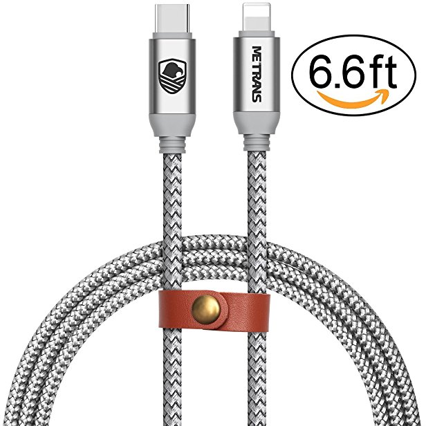 USB C to Lightning Cable, METRANS (6FT,2m) USB Type C to Lightning Cable for iPhone iPad Connect to Macbook and other Type-C Devices (Silver)