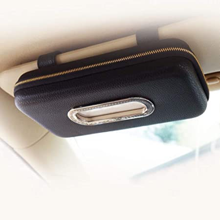 Cartisen Car Tissue Holder, Sun Visor Napkin Holder, Car Visor Tissue Holder, Luxury PU Leather Backseat Tissue Case Holder (Black)