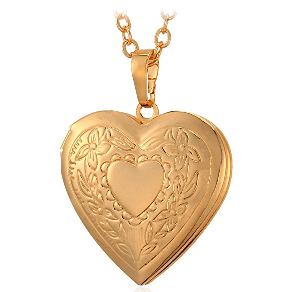 U7 Women 18K Gold Plated Heart Photo Locket Pendant Necklace