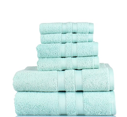 Feather Touch 6 Piece Towel Set (Sea Glass); 2 Bath Towels, 2 Hand Towels and 2 Washcloths - Cotton - Machine Washable, Hotel Quality, Super Soft and Highly Absorbent