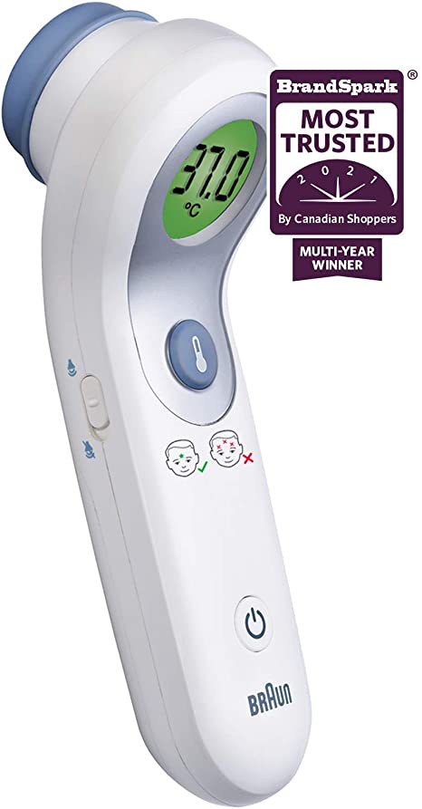 Braun NTF3000CAV1 No Touch   Forehead Thermometer with Colour Coded Display for Infants, Children and Adults, No. 1 Brand Among Pediatricians and Moms