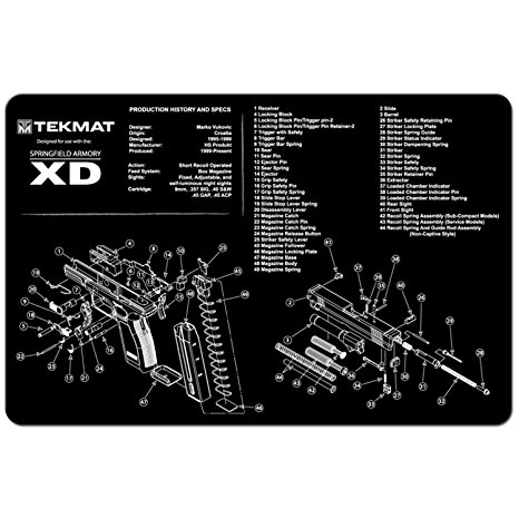 TekMat 11-Inch X 17-Inch Handgun Cleaning Mat with Springfield Armory XD Imprint, Black