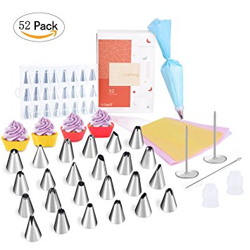 Cake Decorating Supplies Kit - IEFWELL Icing Piping Bags Tips Pastry Bags Silicone Muffin Cups, 52 Pack Baking Supplies