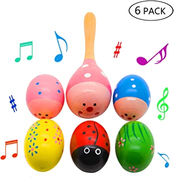 6 Pack Musical Egg Wooden Percussion Maracas Egg Shakers Assorted Colors Easter Toys for Kids