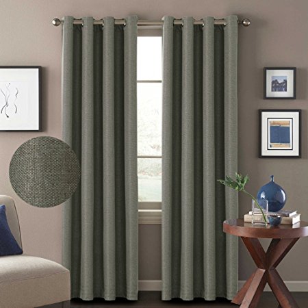 H.Versailtex Window Treatment Grey Curtains Energy Efficient Thermal Insulated Textured Tiny Plaid Linen Like 85% Blackout Office Curtain Panels For Winter,52 by 63 Inch-Taupe Gray(Set of 2)