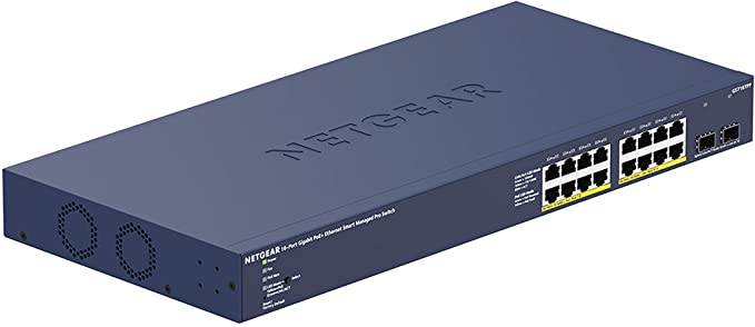 NETGEAR 18-Port PoE Gigabit Ethernet Smart Switch (GS716TPP) - Managed, Optional Insight Cloud Management, 16 x PoE  @ 300W, 2 x 1G SFP, Desktop or Rackmount, and Limited Lifetime Protection