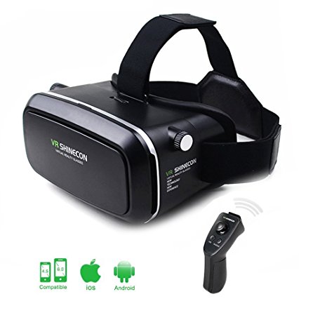 ULTRICS® VR Headset, 3D Virtual Reality Goggles VR Box 360°Glasses Cardboard Headmount for 3D Video Movies Games 100% Immersive Experience, Adjustable Strap Free Bluetooth Remote for Apple iPhone Samsung Sony Xperia Android HTC 4-6" Smartphone