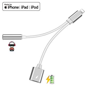 Pritaz Headphone Jack Adapter for iPhone Xs/Xs Max/XR/8/8 Plus/X (10) /7/7Plus, Adapter to 3.5mm Converter Car Charge Accessories & Audio Connector 2 in 1 Earphone Splitter Adapter Cable Dongle -White