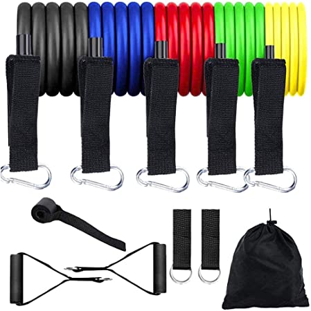 Liehuzhekeji Resistance Bands Set with 5pcs Exercise Bands,Portable Home Gym Accessories Perfect Muscle Builder for Arms, Back, Leg, Chest, Belly, Glutes,Suitable for Men and Women