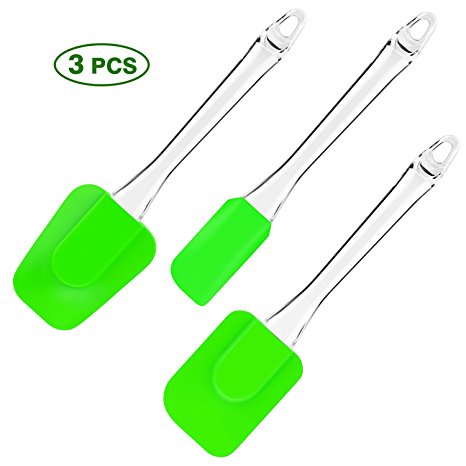 Nuovoware Silicone Spatula, Set of 3, Flexible Non-stick Heat Resistant Rubber Spatula, for Cakes Cookie Pastry Baking Mixing Decorating Kitchen Cooking, Butter Ice Cream Scraper Mixer Scoop, Green