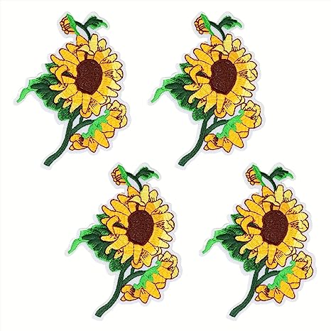 Honbay 4PCS Large Size Cute Delicate Sunflower Flower Appliques Decorative Patches Embroidered DIY Sew on / Iron on Patches for Shirts, Coats, Jackets, Backpacks, Hats, Jeans