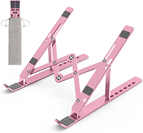 Adjustable Laptop Stand, Portable Aluminum Laptop Riser Laptop Holder for Desk, Foldable Ventilated Cooling Notebook Stand for MacBook Pro/Air, HP, Lenovo, Sony, Dell, More 10-15.6” Laptops (Pink)