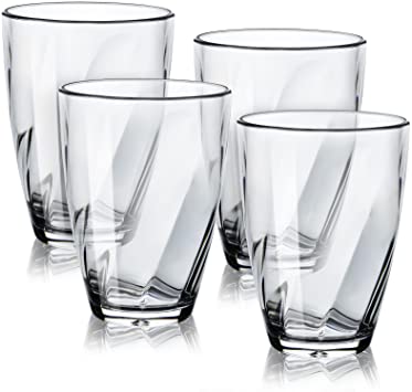 Plastic Glasses, 350ml Stackable Plastic Glasses Set of 4, Dishwasher Safe Plastic Tumblers Plastic Cups Acrylic Drinking Glasses, Unbreakable Tumblers Reusable Plastic Glasses Acrylic Tumblers