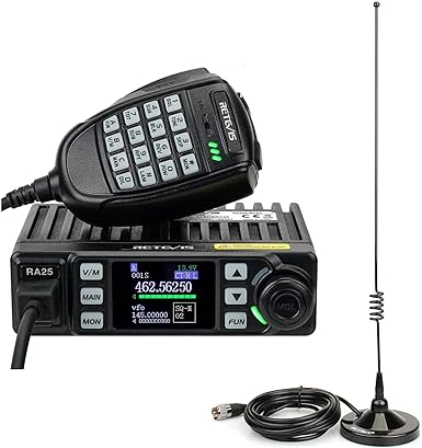 Retevis GMRS Radio Communication Solutions, RA25 GMRS Mobile Car Radio Mini Mobile Transceiver with 8 Base Station for Farm (1 Pack) with Dual Band Mobile Radio Antenna, 2m/70cm Radio Antenna(1 Pack)