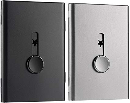 Tatuo 2 Pack Business Card Holder, Thumb-Drive Business Card Case Slide Out Business Card Holders Stainless Steel Card Holder Card Case Excellent Design for Men and Women