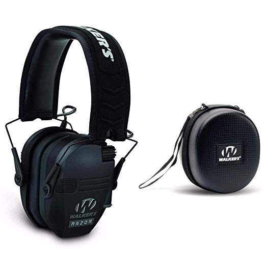 Walkers Razor Slim Electronic Shooting Hearing Protection Muff (Sound Amplification and Suppression) with Protective Case