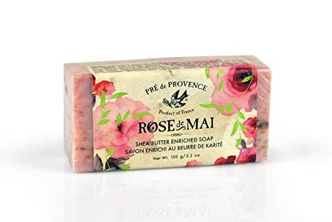 Pre de Provence French Soap Bar, Enriched with Shea Butter, Quad-Milled For A Smooth & Rich Lather, Infused With Real Petals (150 Gram) - Rose De Mai