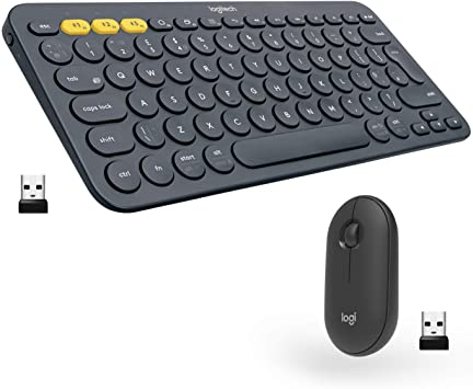 Logitech K380   M355 Wireless Keyboard and Mouse Combo-Slim portable design, quiet clicks, long battery life, Bluetooth connectivity, multi device with Easy-Switch for Mac, Chrome OS, Windows-Graphite