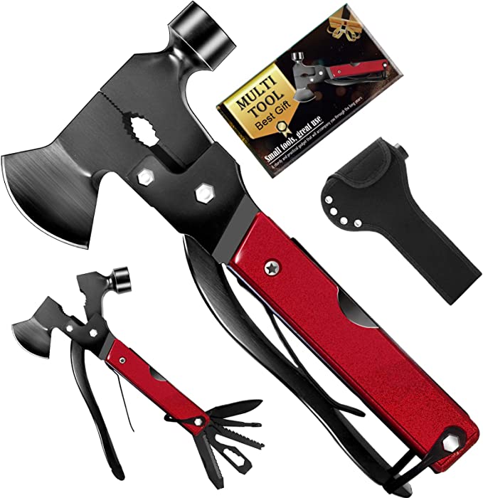 Multitool Camping Accessories Christmas Gifts for Men Survival Gear and Equipment 16 in 1 Portable Outdoor Hatchet with Durable Knife Axe Hammer Saw Screwdrivers Pliers Bottle Opener