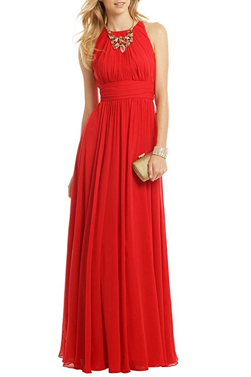 Ssyiz Custom Women's Elegant Pleated Chiffon Floor Length Evening Party Dress