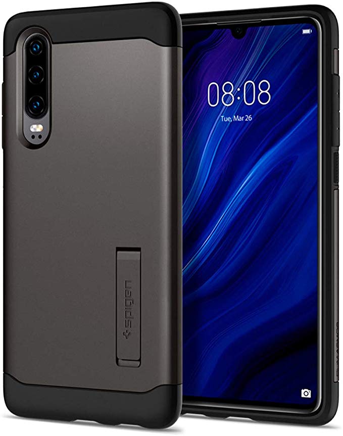 Spigen [Slim Armor] [Gunmetal] Case Compatible for Huawei P30, Dual Layer Hybrid Drop Tough Protection Enhanced Kickstand Phone Cover for Huawei P30 Case