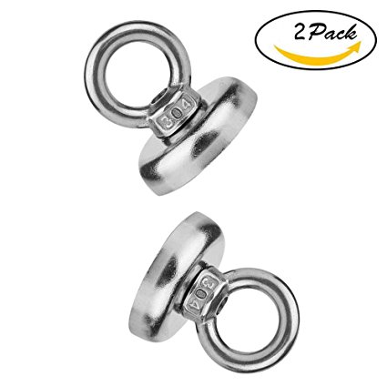 Wukong 1.26''D X 1.38''H Powerful Heavy Duty Neodymium Magnetic Hooks with Eyebolt, Strong, Permanent, Rare Earth Magnets,65 LB Pulling Forces for Multi-Use (2 Packs)