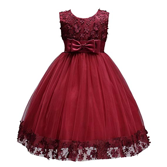 Acecharming Baby Girl Flower Lace Hemline Wedding Party Ball Gown Dress(2-10 Years Old)