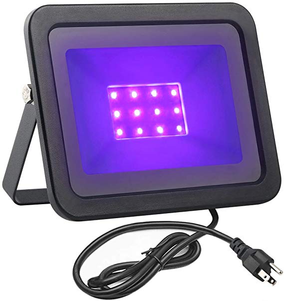 FAMURS 12W UV LED Black Light Flood Light with US Plug(5.9ft Cable), IP66 Waterproof, for Blacklight Party, Stage Lighting, Aquarium, Body Paint,Glow in The Dark, Fluorescent Poster, Neon Glow