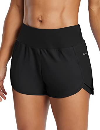 BALEAF Women's Running Shorts with Liner Workout Athletic Gym Shorts 3" Fitness Quick Dry Mid-Rise Zipper Pocket