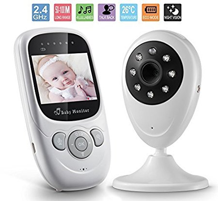 Exotic Life Video Baby Monitor 2.4" TFT LCD Baby Monitor Camera with Night vision Two-Way Talking Temparature Monitoring with Built-in Lullabies White