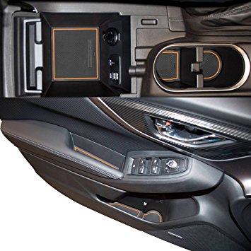 2018   Subaru Impreza and Crosstrek Custom Fit Cup Holder and Door Liner Accessories 14-pc Set (Orange Trim)